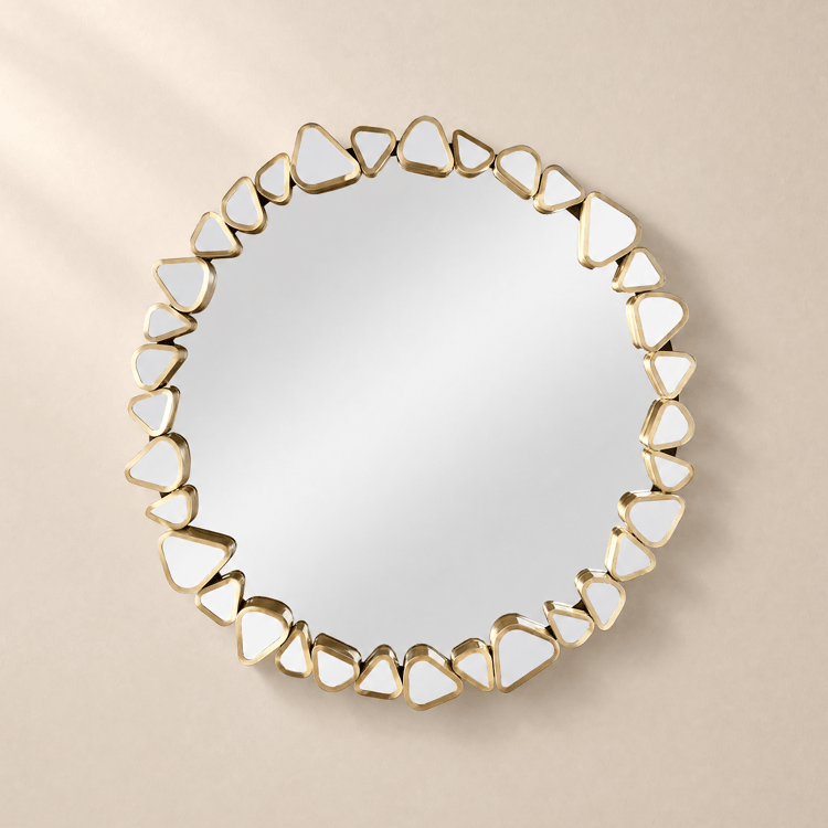 23.6" Modern Large Gold Round Pebble Wall Mirror Decor with Geometric Frame Living Room