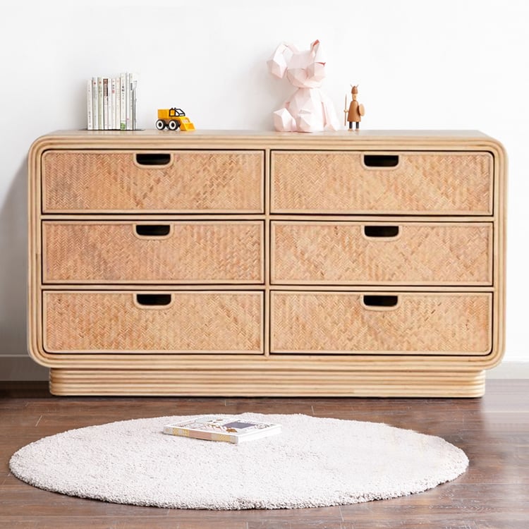 63" Natural Dresser Rattan Woven Cabinet with 6 DrawersHomary