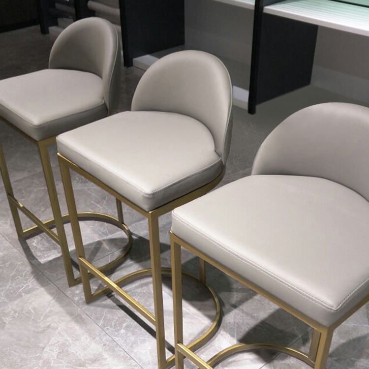 Modern Minimalist White Faux Leather Bar Stool Low Back Bar Stool
