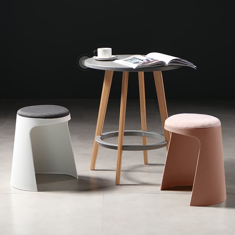 White Cotton Linen Upholstered Ottoman Round PVC Stool Footrest Homary