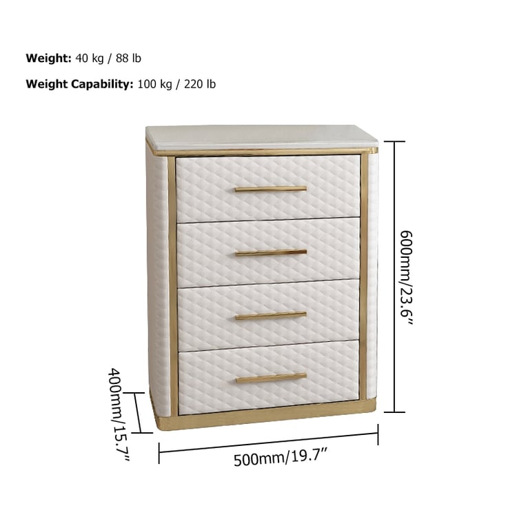 White & Gold 4-Drawer Chest PU Leather Dresser Storage Cabinet Faux  Marbletop SmallHomary UK