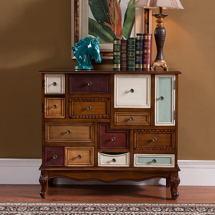 Vintage Colorful Accent Cabinet with 9 Storage Drawers & 2 Doors
