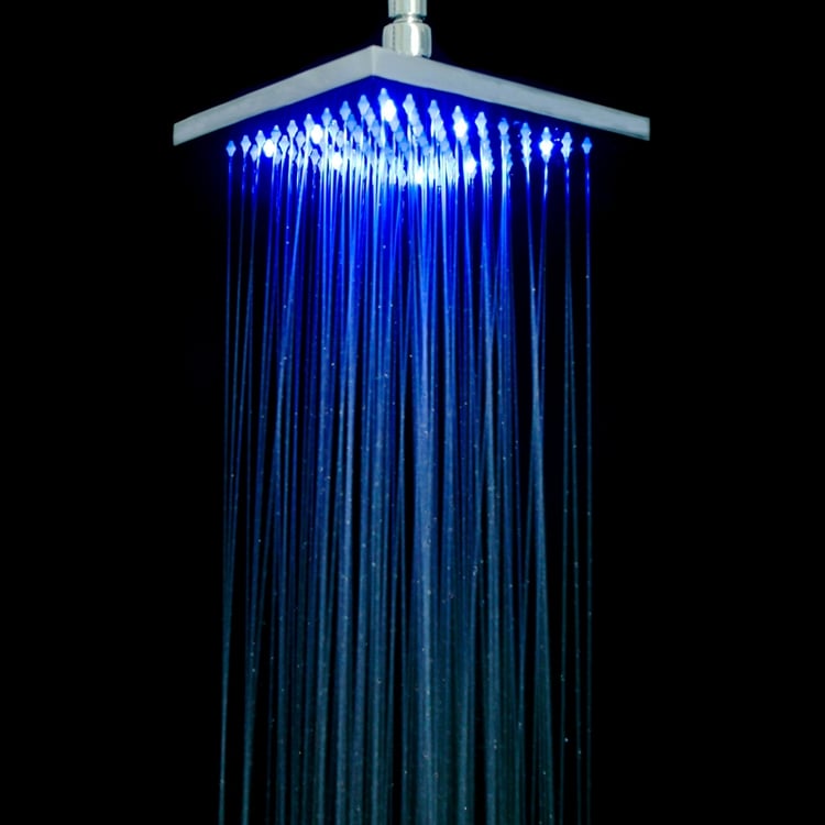 8 Inch Square Solid Brass LED Rain Shower Head in Polished Chrome ...