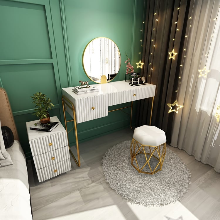 Modern White Makeup Vanity Set with Cabinet & Stool & Mirror 4-Piece ...