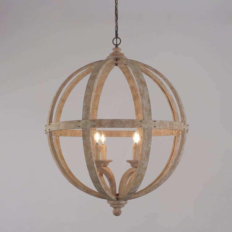 Rustic Style 4-Light Wooden Globe Chandelier Vintage Candle