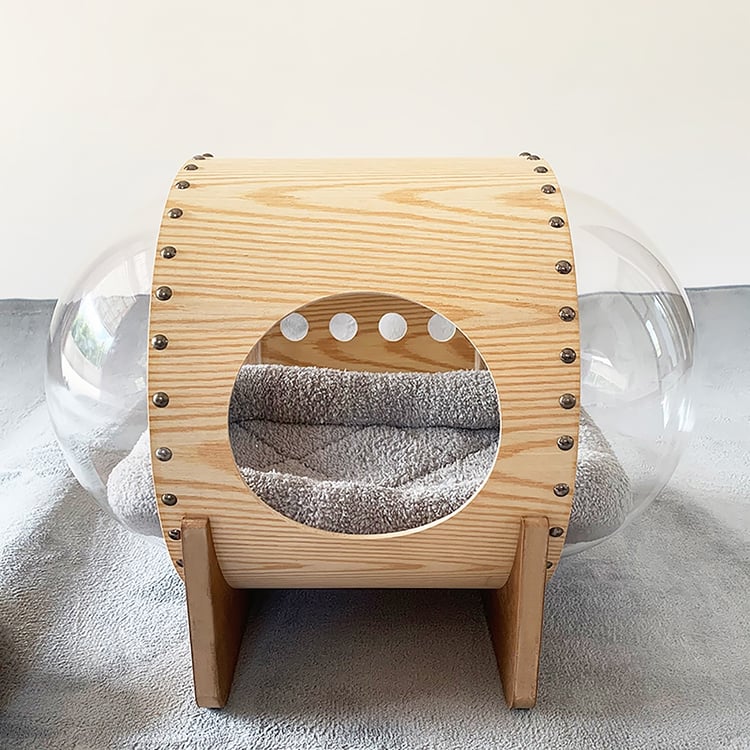 Long Space Capsule Cat Bed Oval Wood Acrylic with