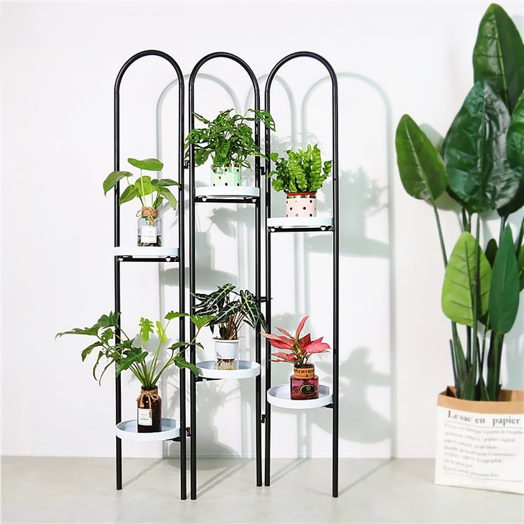 Black Metal Foldable Shelving Plant Stand Freestanding with 6 ShelfHomary