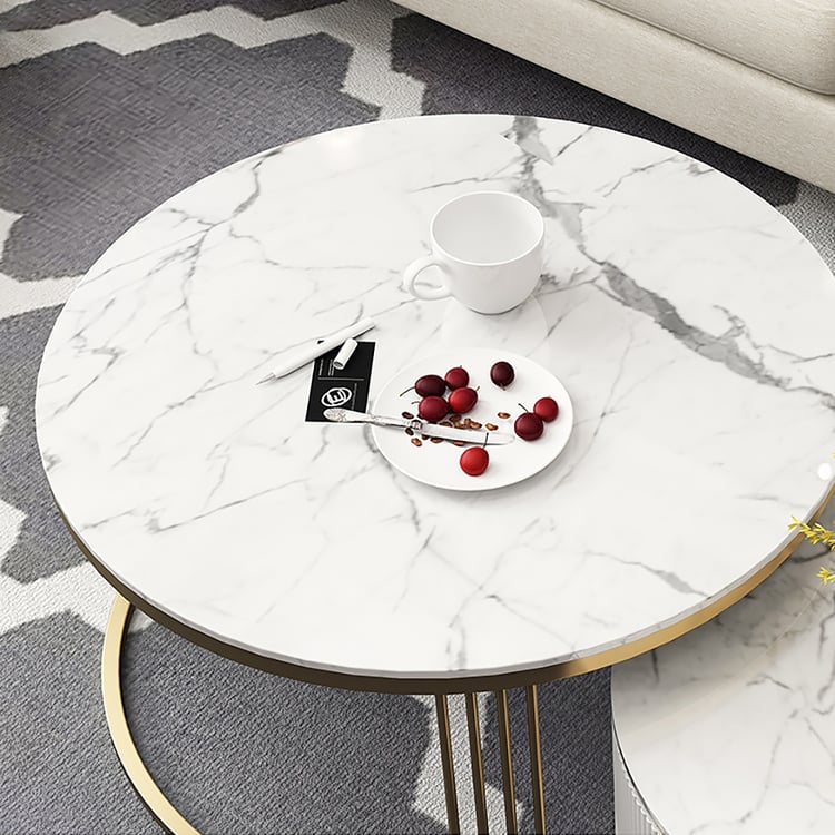 アメリカアンティーク　ホーロー Modern 2 Pieces White Round Nesting Wooden Coffee Table with