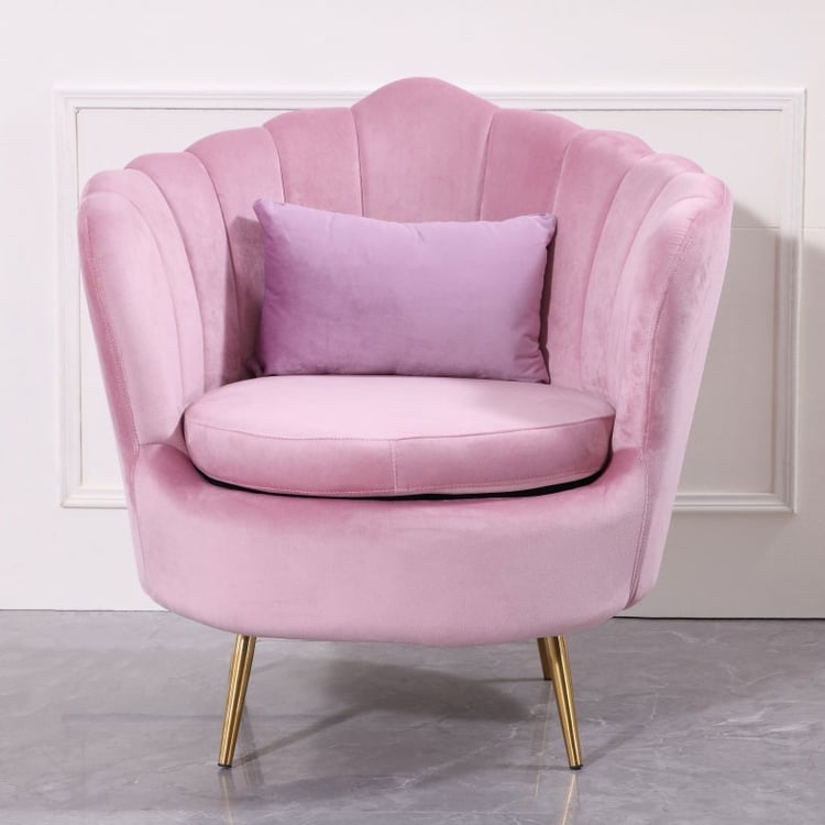 Modern Pink Velvet Accent Chair Scalloped Barrel Shair Shell