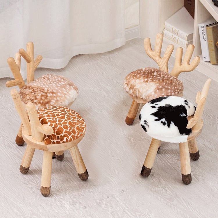 Modern Funny Animal Backrest Wood Stool Armless Accent Chair