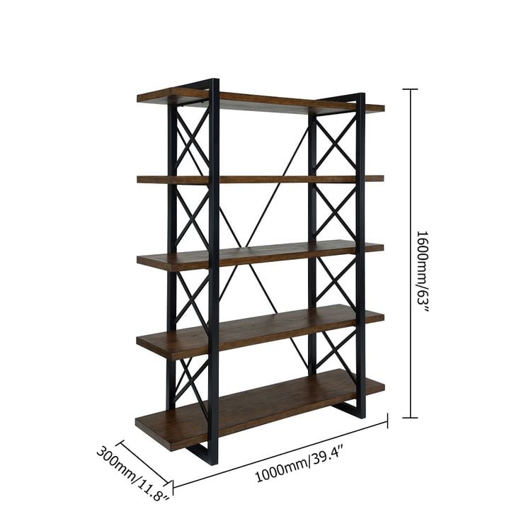 Rustic Brushed Black Metal 5 Shelf Industrial Loft 63