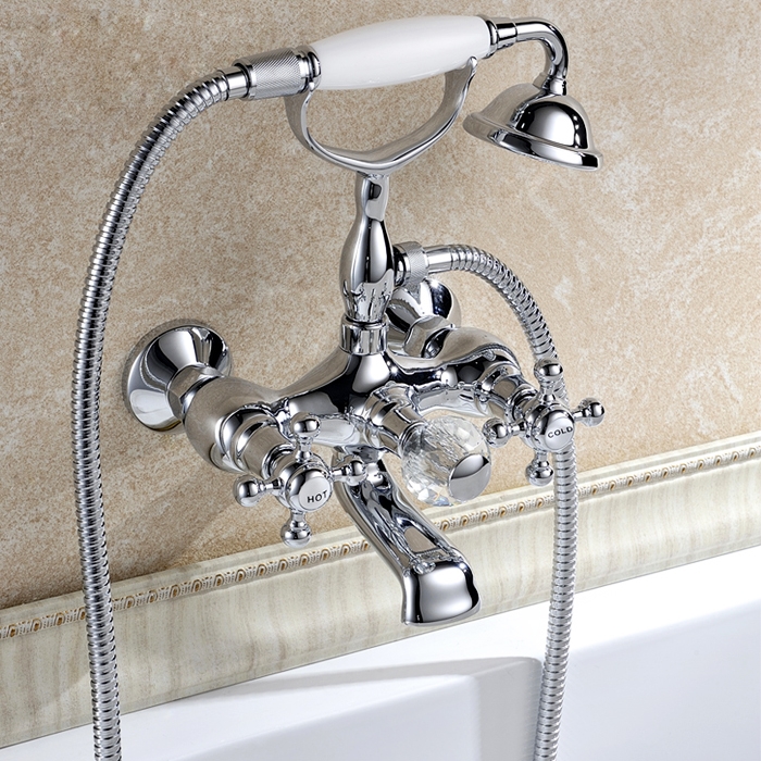 Suex Classic 2-Handle Wall Mounted Bath Shower Mixer Tap with Handheld ...