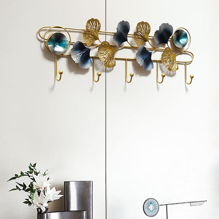 Chic Gingko Entryway Wall Mounted Coat Rack in Metal with