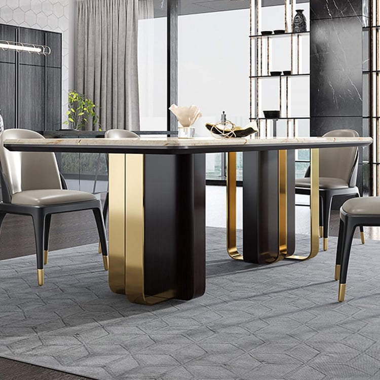 1600mm Modern Rectangular Dining Table with Marble Top & Stainless ...