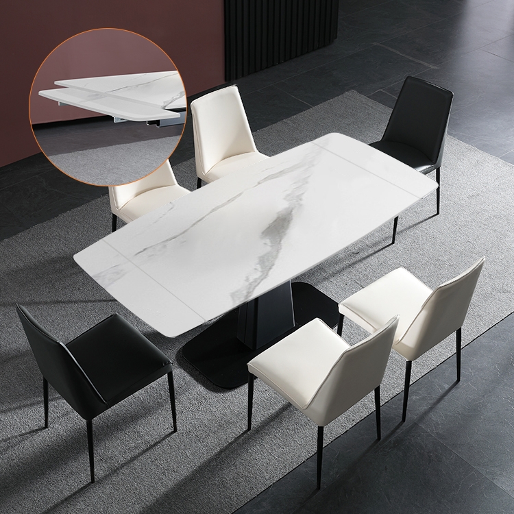 White Extendable Dining Table Rectangular Sintered Stone Dining Room ...