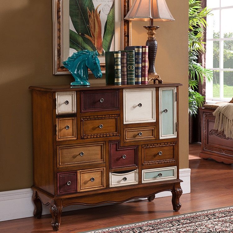 Vintage Colorful Accent Cabinet with 9 Storage Drawers & 2 Doors