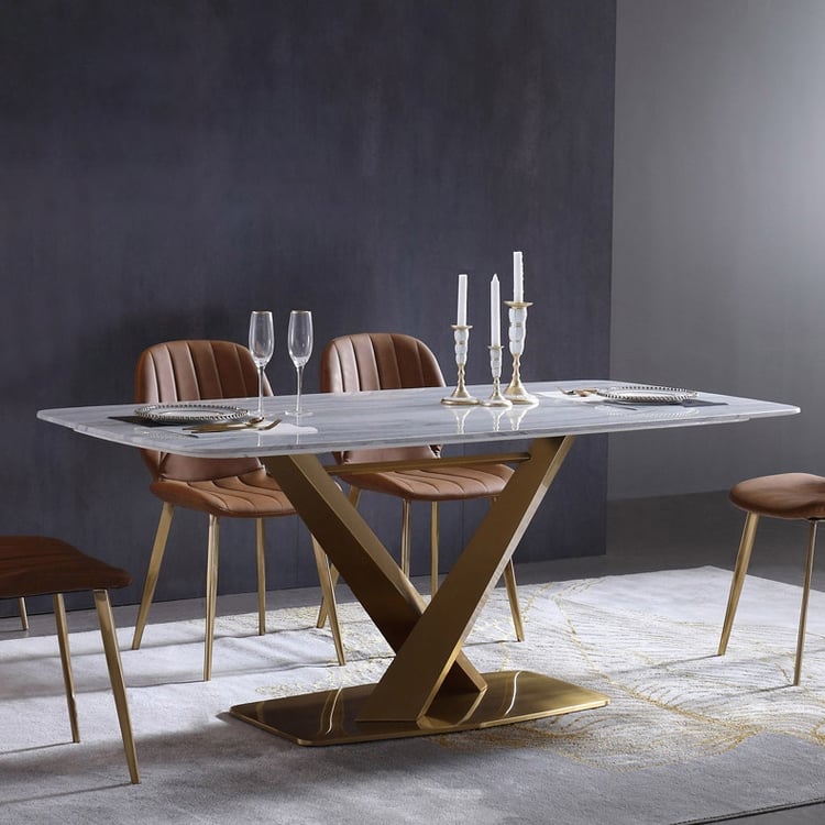71" Rectangular Faux Marble Dining Table Gold X-Base Stainless Steel ...