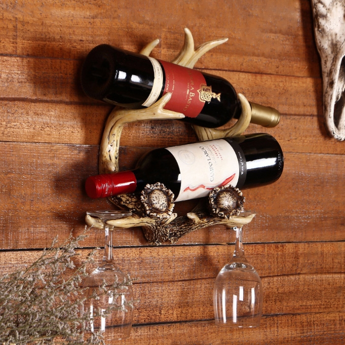 Rustic Farmhouse 2-Bottle Wall Mounted Wine Rack Resin Table Top