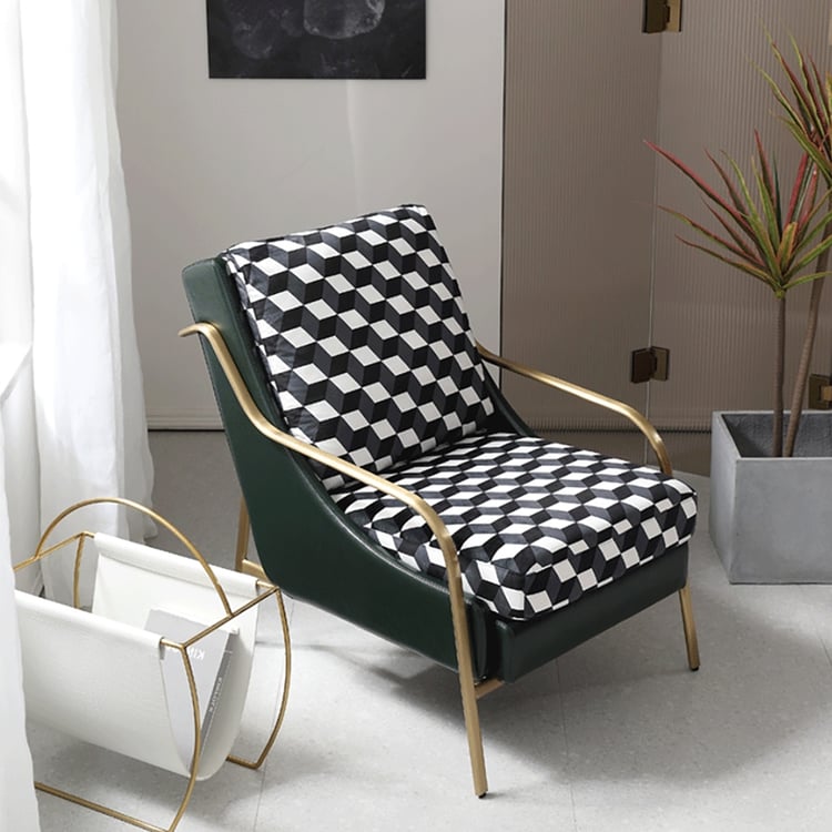 Black & White Grid Accent Chair Leather Upholstered Accent Chair Mid ...