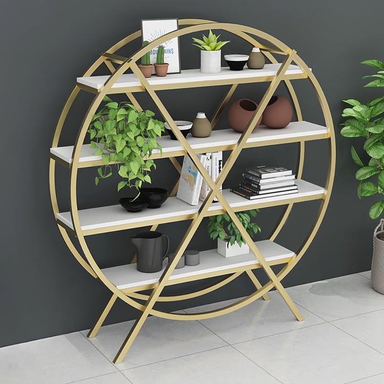 Circle Frame Shelfスペースエイジ モダン Contemporary Round Etagere Bookshelf in White & Gold｜Homary