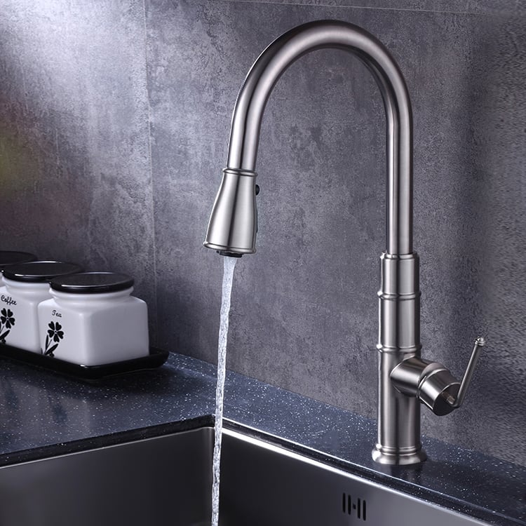 Grifo mezclador extensible para cocina con rociador de funciones