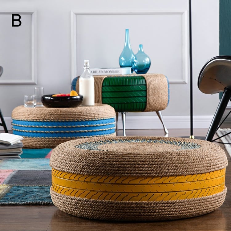 Jute Tyre Rope Seat Tyre Rope Seat Tire Diy Ottoman Chair Car Tyre - Main Image