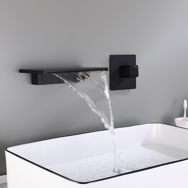Rubinetto Lavabo A Parete Nero Opaco ALEASHA – Design Moderno Con Doppia Maniglia E Valvola Inclusa