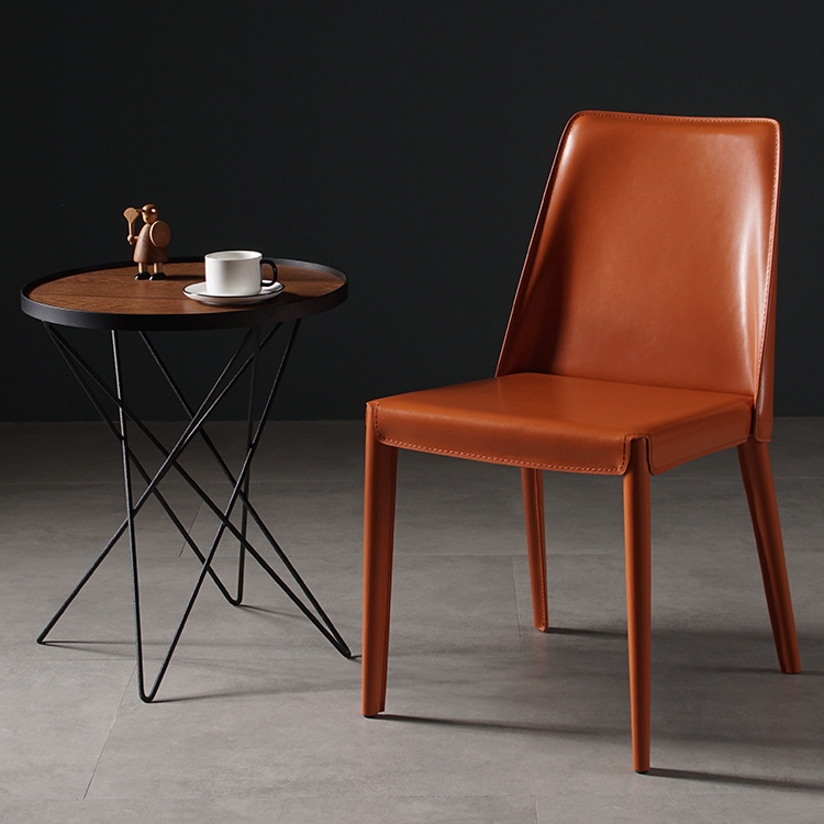 Mid-Century Modern Orange Bonded Leather Upholstered Dining Chair