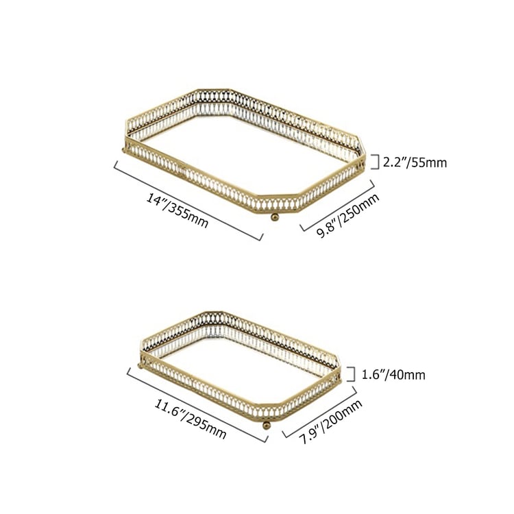 Classic Gorgeous Vanity Tray Gold Metal Mirrored Glass Decorative Tray Set  of 2 Bathroom OrganizationHomary