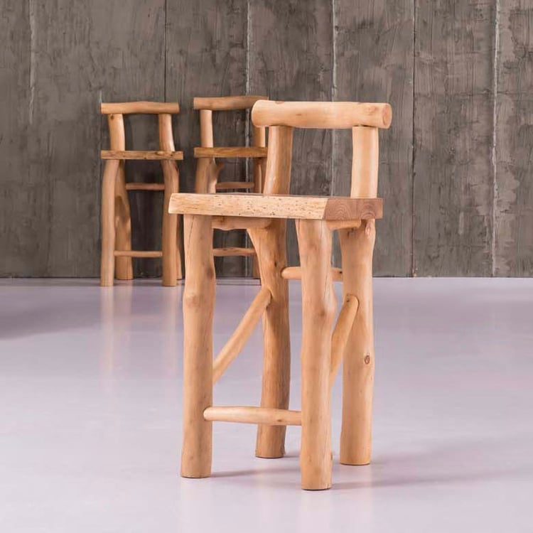 Farmhouse Wooden Armless Single Piece Log Bar Counter Stool