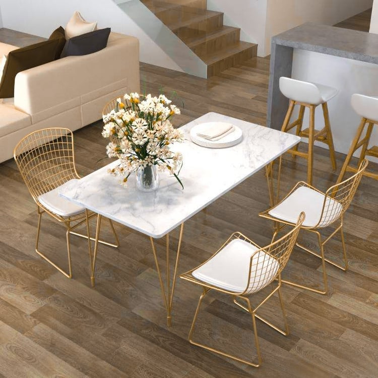 Modern Chic Style Rectangular Dining Table in Gold with White Marble ...