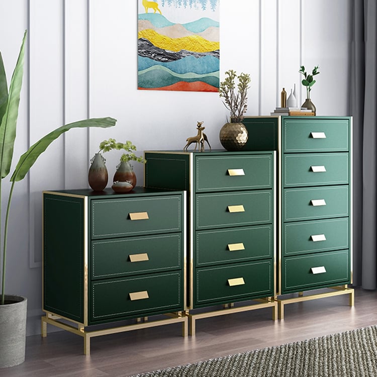 Modern Green Cabinet Leath Aire Chest of 3 Drawers Gold Finish in SmallHomary Modern Green Cabinet Leath Aire Chest of 3 Drawers Gold Finish in SmallHomary