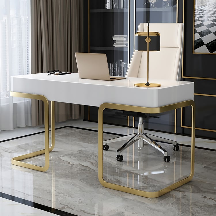 White Rectangular Writing Desk Modern Computer Desk with Drawer