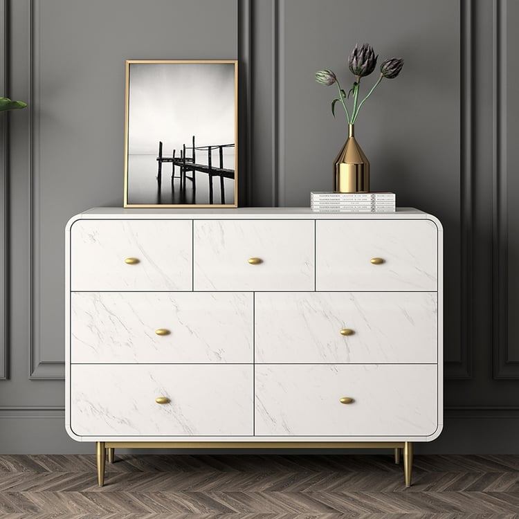 Modern White 7-Drawer Accent Cabinet Storage Dresser Cabinet with Gold Legs Homary Modern White 7-Drawer Accent Cabinet Storage Dresser Cabinet with Gold Legs Homary