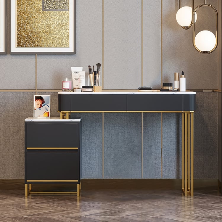 chinese dress ladies Miami 3 Drawer Black and Gold Dressing Table Including Mirror – Time4Sleep