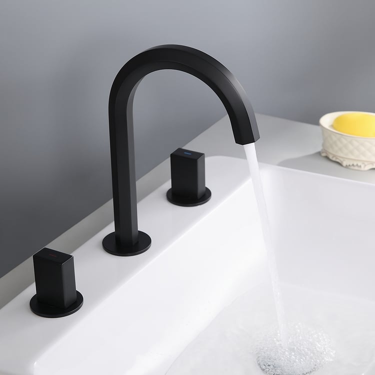 Gotonovo Waschtischarmatur Mattschwarz – 20,3 Cm, 2 Griffe, Für 3-Loch-Montage, Mit Pop-Up-Ablauf
