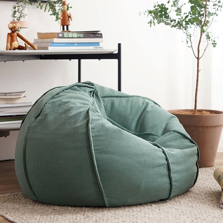 Modern Bean Bag Chair Round Floor Chair Fabric in Green｜Homary