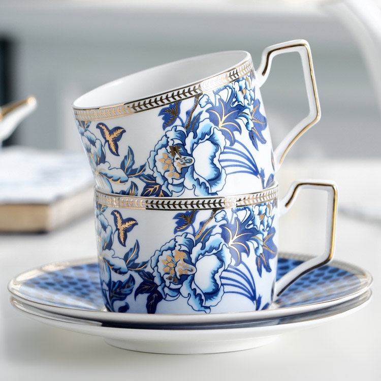 Blue Floral Tea Cup and Saucer Set Bone China - Teasetbox.com Blue Floral Bone China Tea Cup and Saucer Set display picture 1