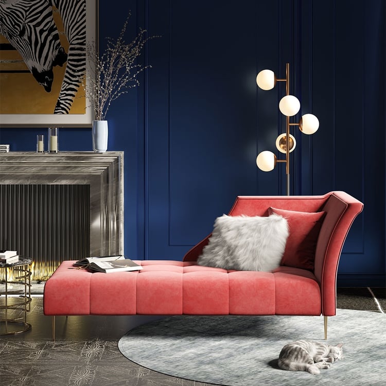 Modern Mid-Century Tufted Velvet Upholstered Chaise Lounge in