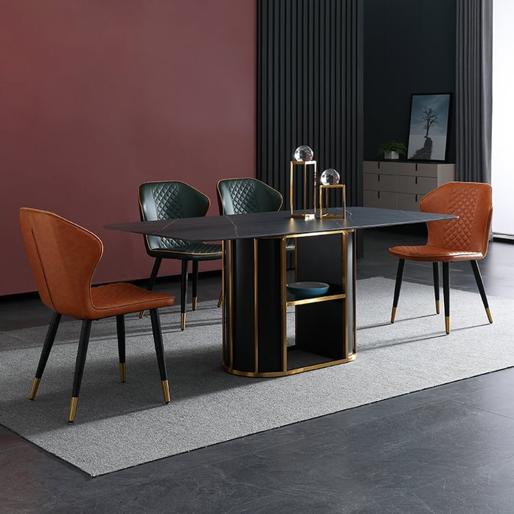 63" Modern Black Rectangular Sintered Stone Dining Table with Storage ...