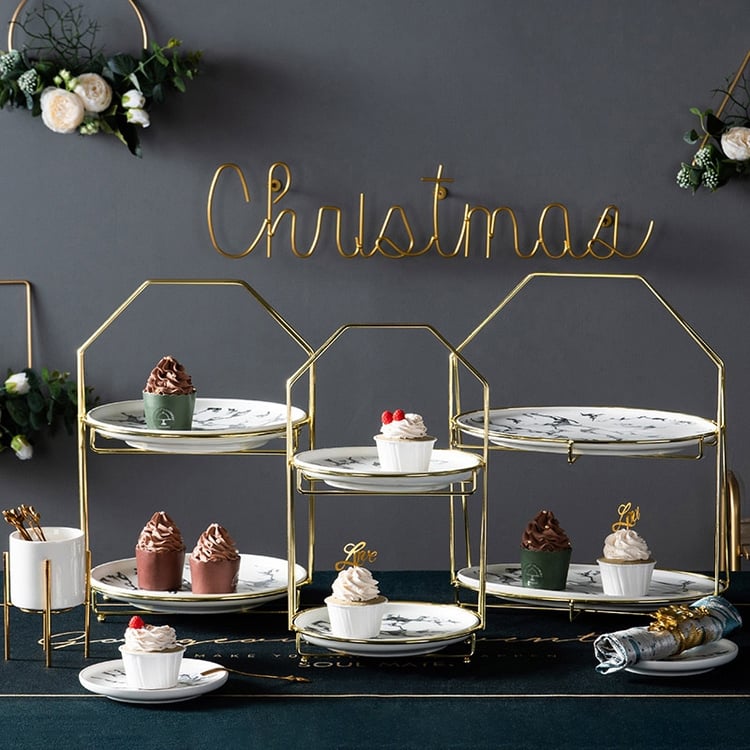 Tier Cake Stand in Gold Ceramic Cupcake Stand for Wedding Tiered