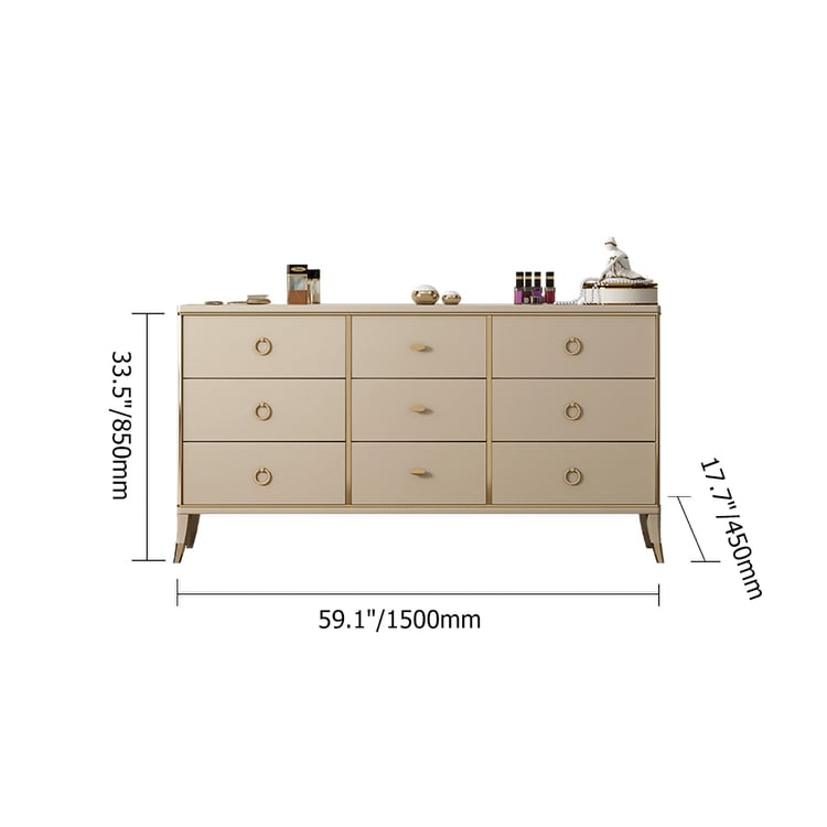 59" Contemporary Champagne Bedroom Dresser Accent Cabinet with 9 Drawers in  GoldHomary
