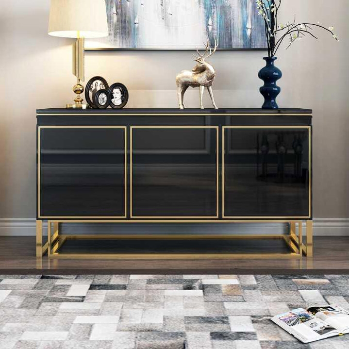 Sideboard Buffet Black Sideboard Cabinet with 3 Door Modern 59" Kitchen ...