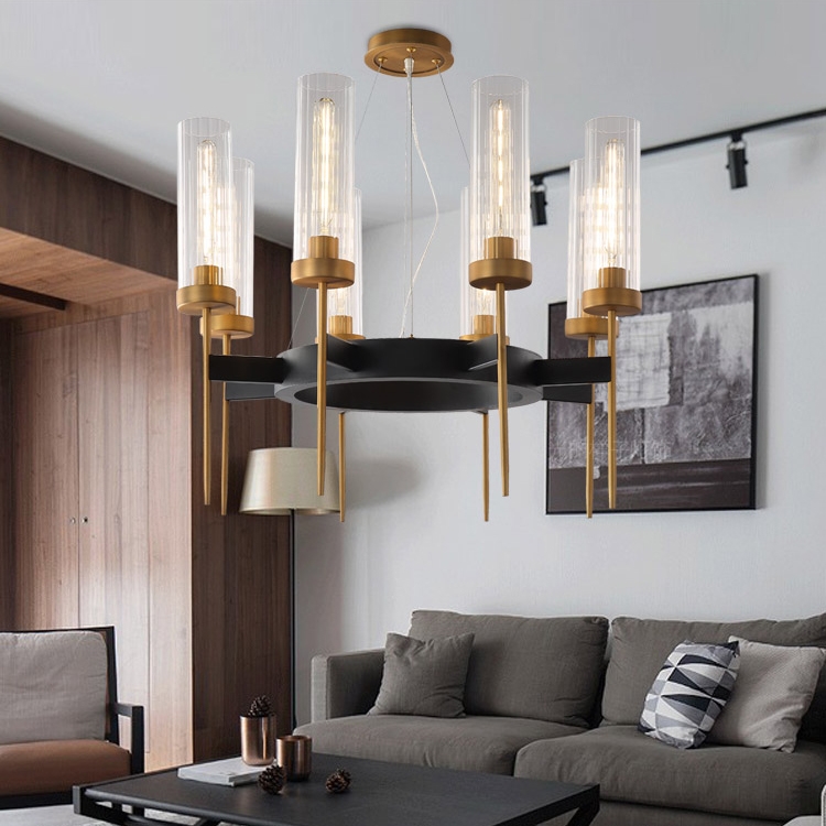 Shay Modern 8-Light Clear Ribbed Glass Cylinder Chandelier Metal in ...