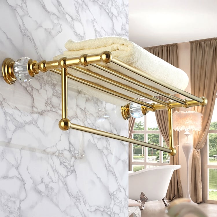 Charles Luxurious Wall Mounted Gold Towel Rack and Towel Bar