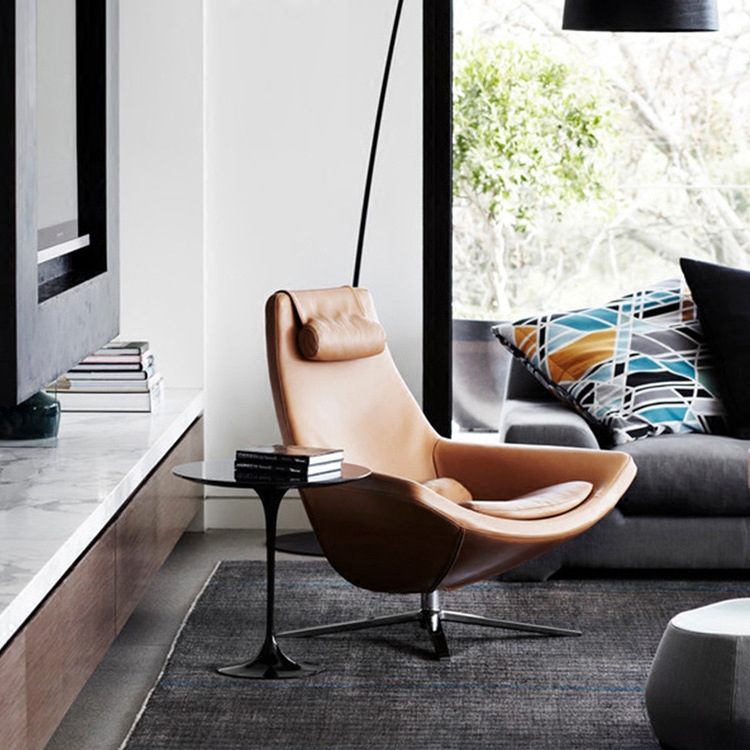 Modern Faux Leather Tan Upholstered Swivel Lounge Chair Office