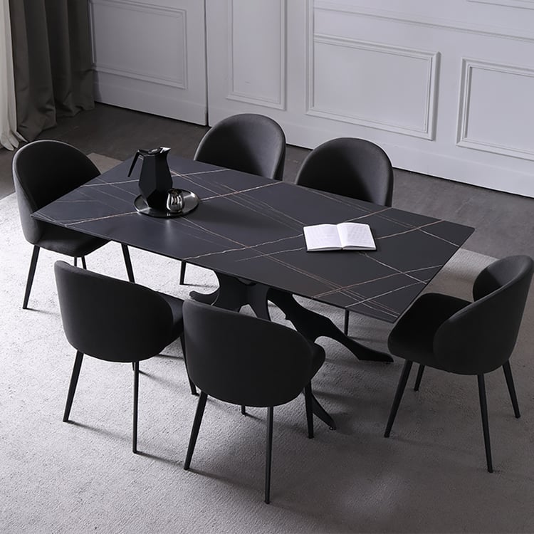 79" Black Rectangle Modern Dining Table Sintered Stone Top Carbon Steel ...