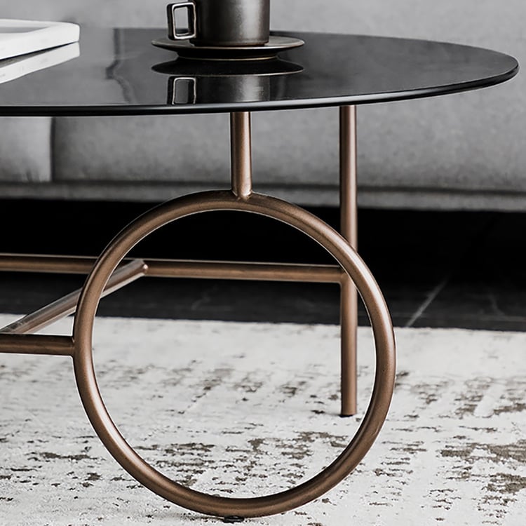 Modern Coffee Table Oval Glass Top with Geometric Stainless Steel