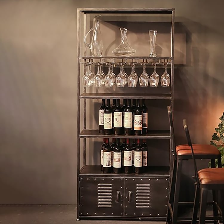 Industrial Wine Cabinet Wine Rack Unit with Glass Rack for Home