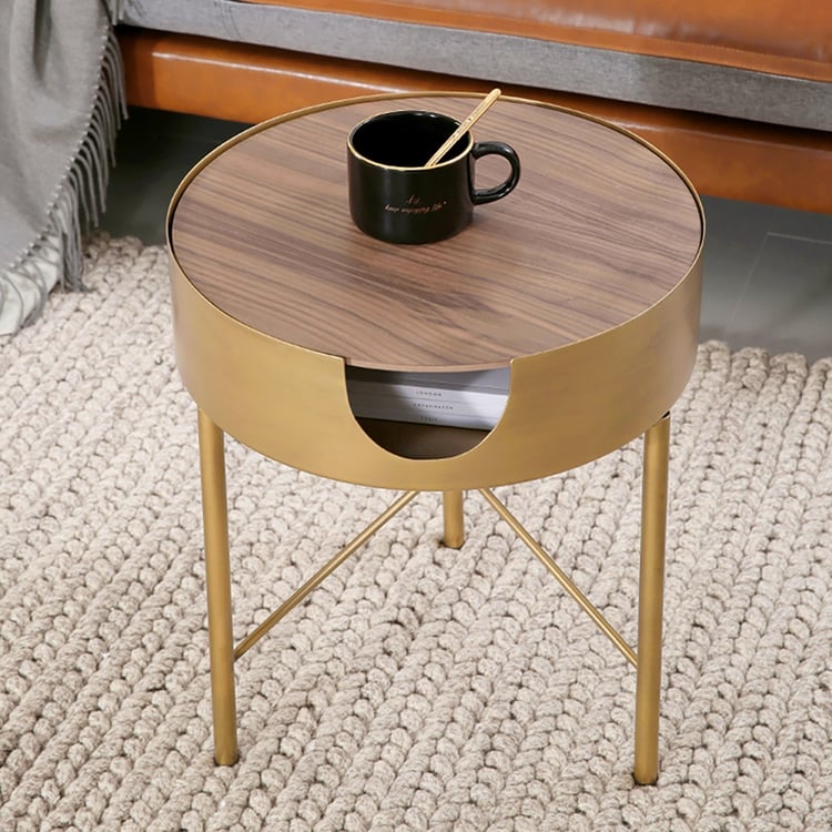 Mesa Lateral Redonda Trendi De Metal – Versátil Con Almacenaje – 40x40 Cm – Negro – Para Salón O Exterior (Acero)